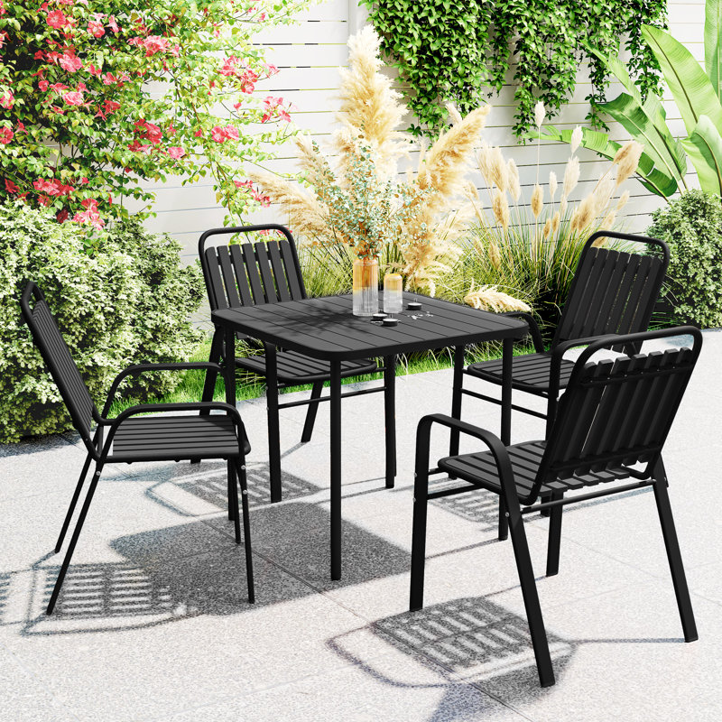 Outdoor Dining Chairs Set of 4, Stackable Metal Chairs, Dark Brown, Black