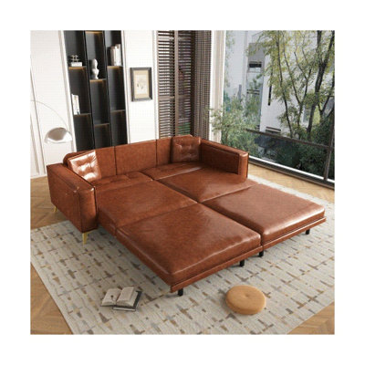 92.1" King Size Pull Out Sofa Bed - 3-in-1 Faux Leather Convertible Sleeper with Ultra Wide Armrests & Tufted Modern Design