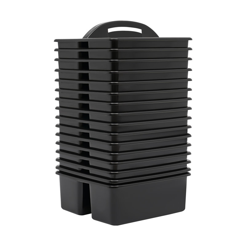 3-Compartment Portable Plastic Storage Set, Black