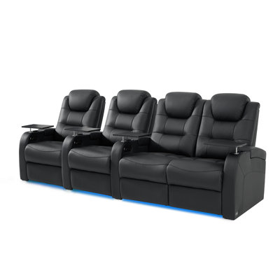 Dual Power Top Grain Leather Home Theater Recliner with USB & Type-C Charging Ports