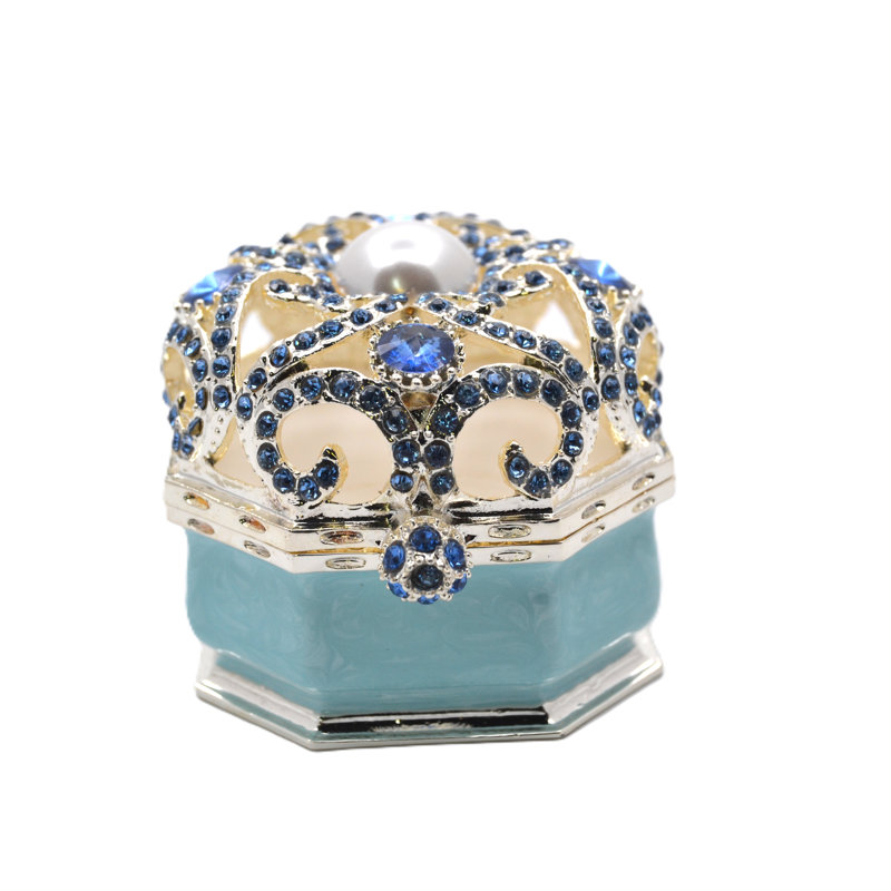 Jeweled Octagonal Shape Ring Trinket Box with Austrian Crystals