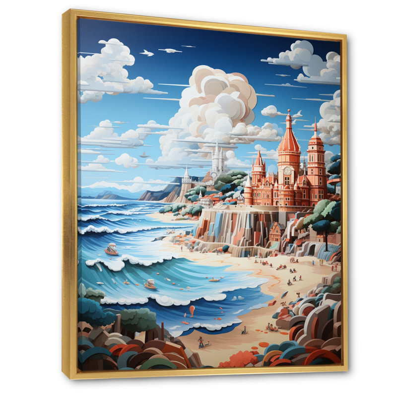 Coastal Seaside Adventure Papercut II - Décoration murale nautique et plage, H 20 po x l 12 po x P 1 po, Cadre flottant doré