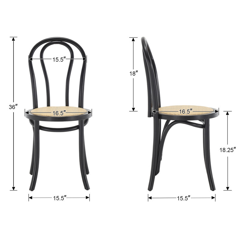 Chaise de salle à manger en rotin avec structure en bois massif, style français, idéale pour la salle à manger ou la cuisine. Aucun assemblage requis.