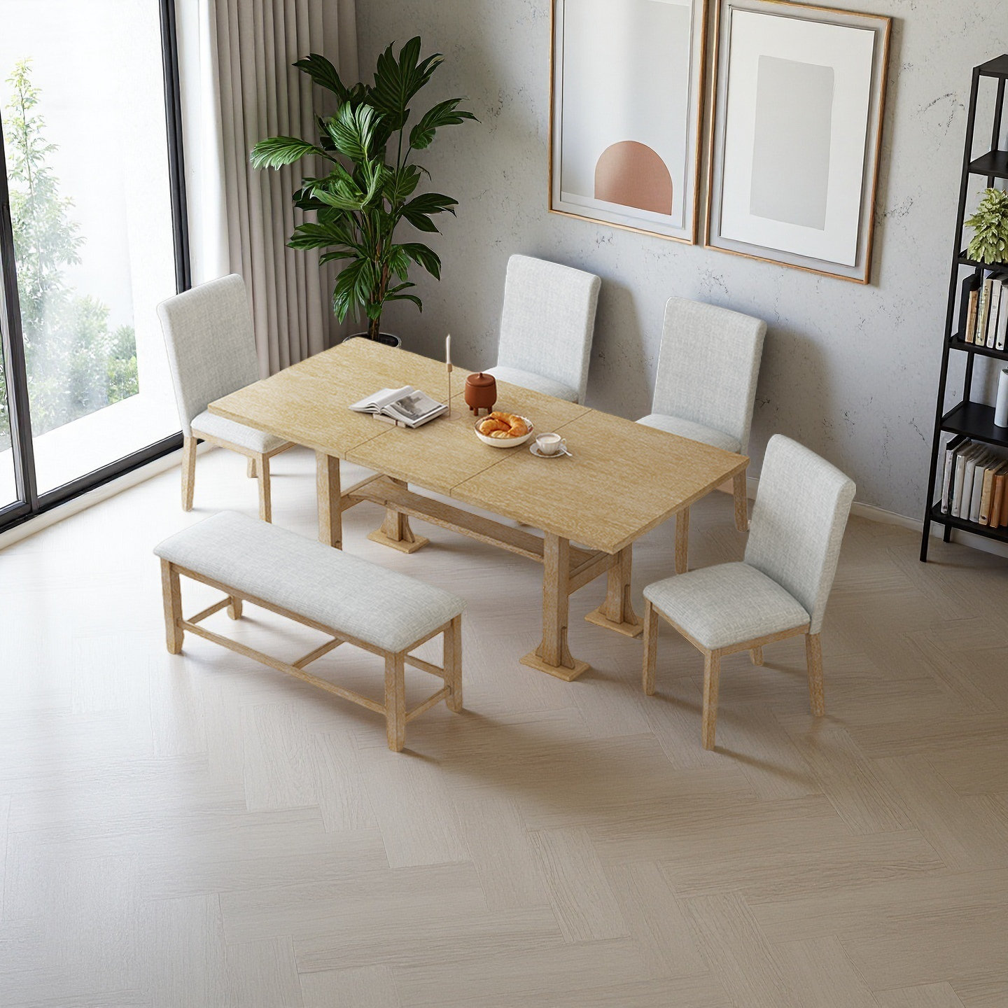 Red Barrel Studio® Farmhouse 76Inch 6-Piece Extendable Dining Table Set ...