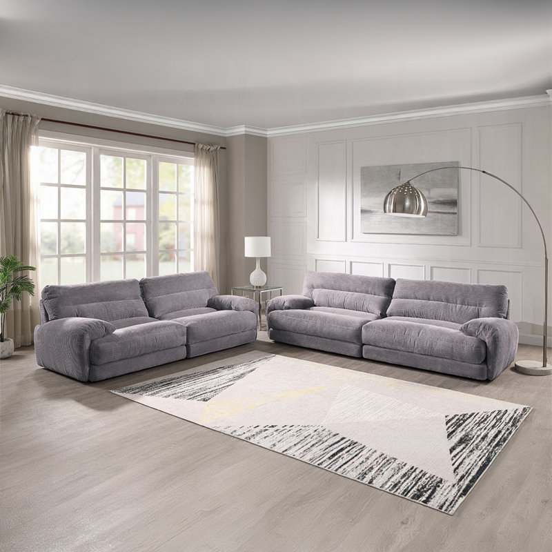 Causeuse en velours côtelé gris Cadenza avec siège en mousse haute densité