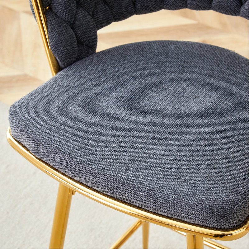 Chaise pivotante quatre pièces, assise douce en coton et en lin noirs, pieds en métal doré, résistant à la rouille et à l'usure, convient aux tables hautes dans les restaurants / bars