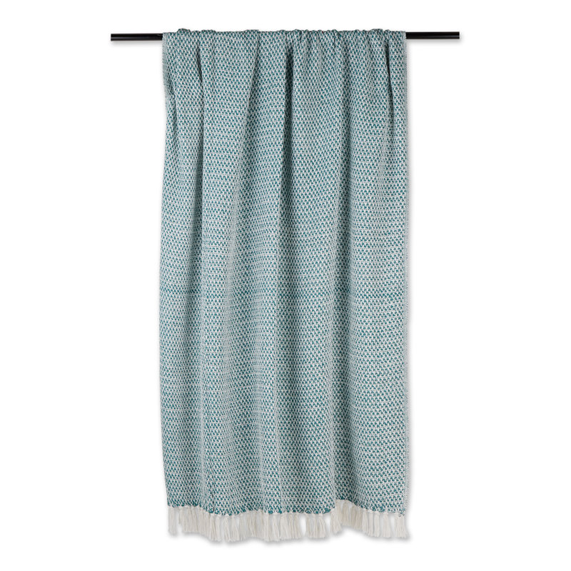 Teal Cotton Machine Washable Woven Throw with Fringe
