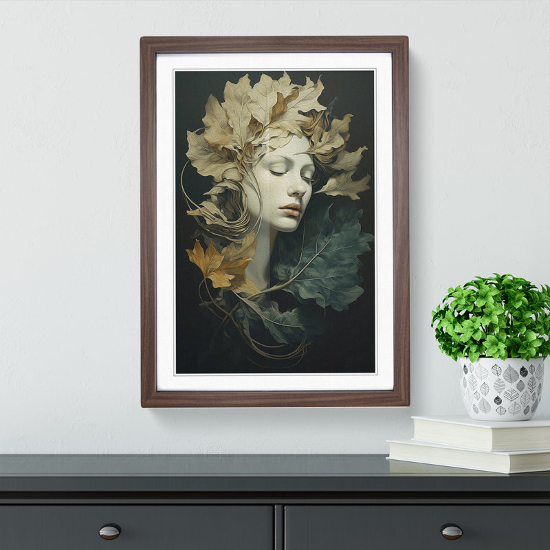 Leaf Classicism - Single Picture Frame Print on Wood, Walnut Framed, 34cm H x 25cm W x 2cm D