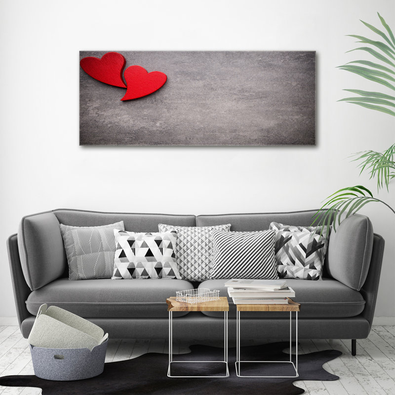 Red Hearts - No Frame Print on Glass, Canvas, 50cm H x 125cm W x 2cm D