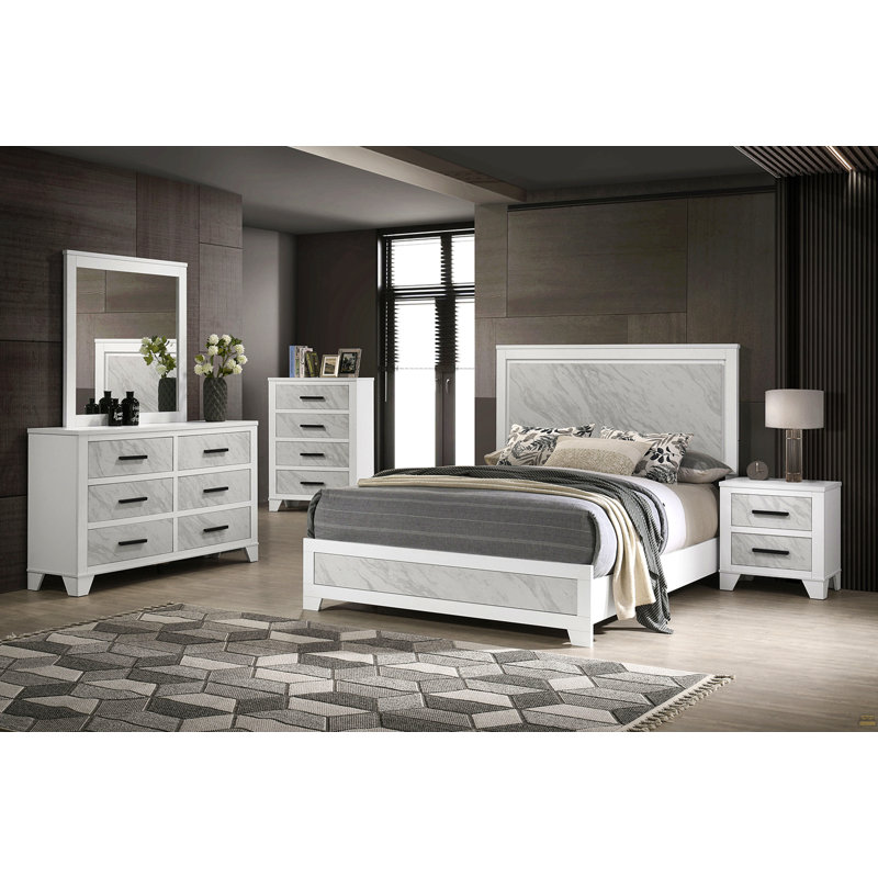 Mobilier de chambre à coucher 1Pc grand lit aspect faux marbre HB FB