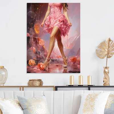 Pink Glamour Woman With High Heels II - Fashion Metal Art