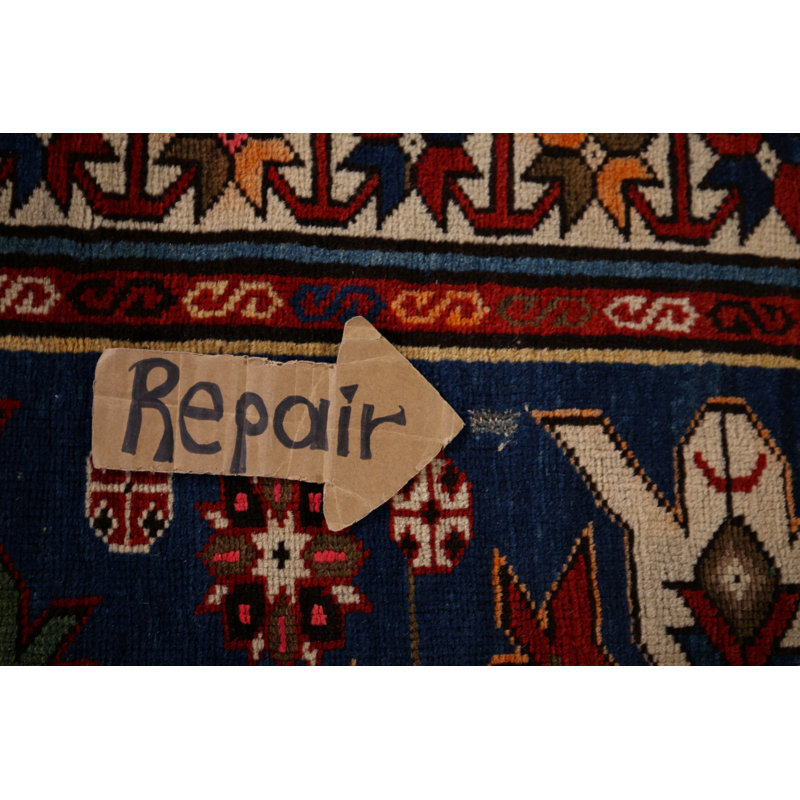 Tapis bleu marine à motif géométrique Kazak
