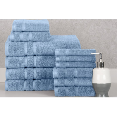 Bibb Home 12 Piece Zero Twist Standard Cotton Towel Set