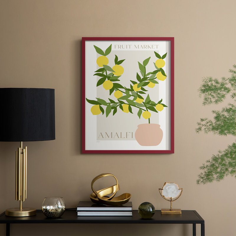 Affiche Amalfi Lemon, reproduction encadrée - bois massif, H 11 po x l 9 po, Rouge