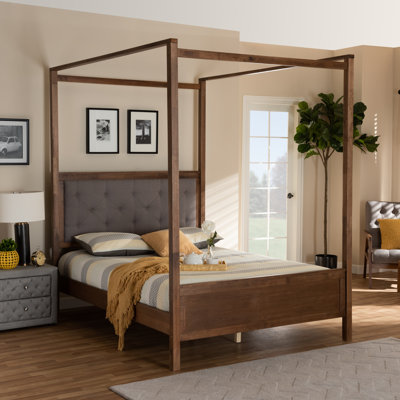 Natasha Upholstered Canopy, King Bed, Gray/Walnut 87.15'' H X 79.75'' W X 85.25'' L