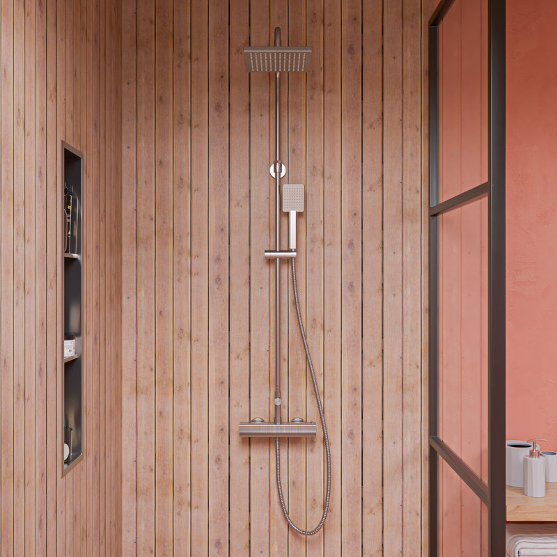 Système de douche complet thermostatique avec soupape grossière, Nickel brossé