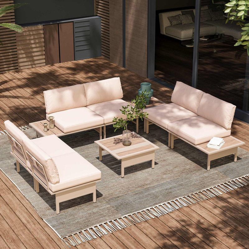 【Special Sale】8 Pieces Outdoor Metal Frame Patio Furniture Set, Beige Cushion/White Frame