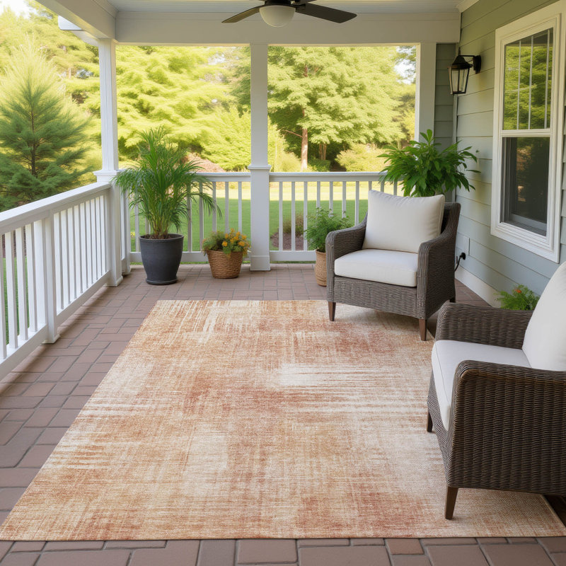 Machine Washable Indoor/Outdoor Chantille ACN2718 Abstract Rug, 9' x 12', Copper