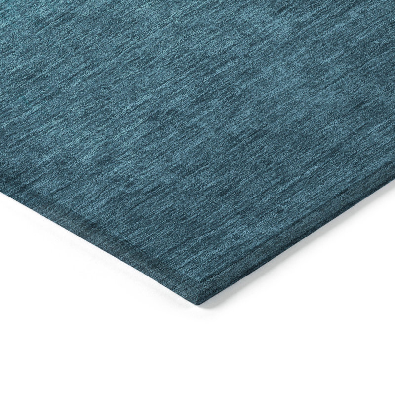 Tapis bleu sarcelle lavable à la machine intérieur / extérieur Xhevrie, Rectangulaire 8 pi x 10 pi