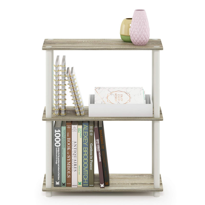 Étagère compacte à 3 niveaux avec support rond, Chêne/Blanc, H 29,5 po x l 23,6 po x P 11,6 po