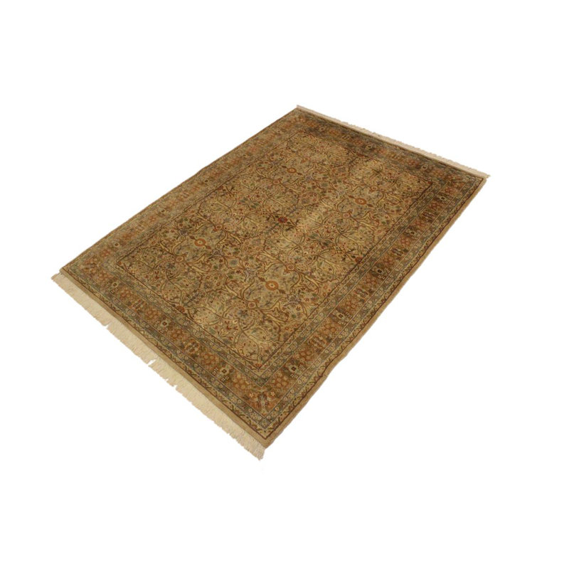 Tapis oriental brun clair / brun en laine noué à la main 4 pi x 6 pi 6 po Aaru