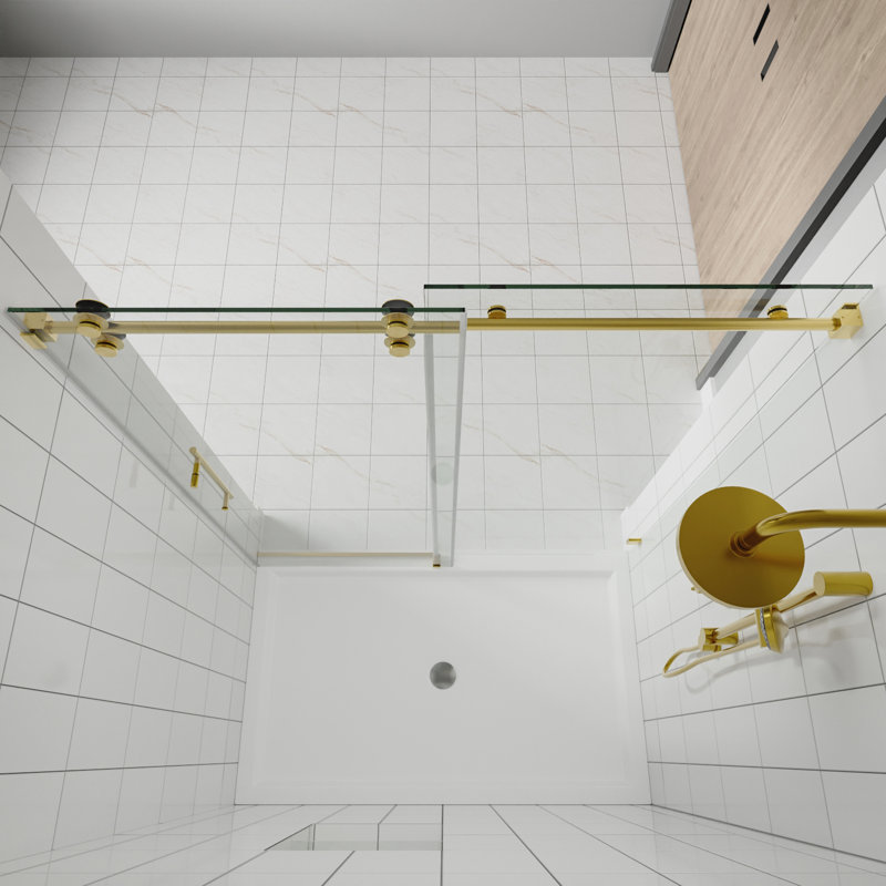 Radiance 56"-60"W x 72'' H Single Sliding Frameless Shower Door in Brushed Gold with 3/8" Clear Glass, Gold