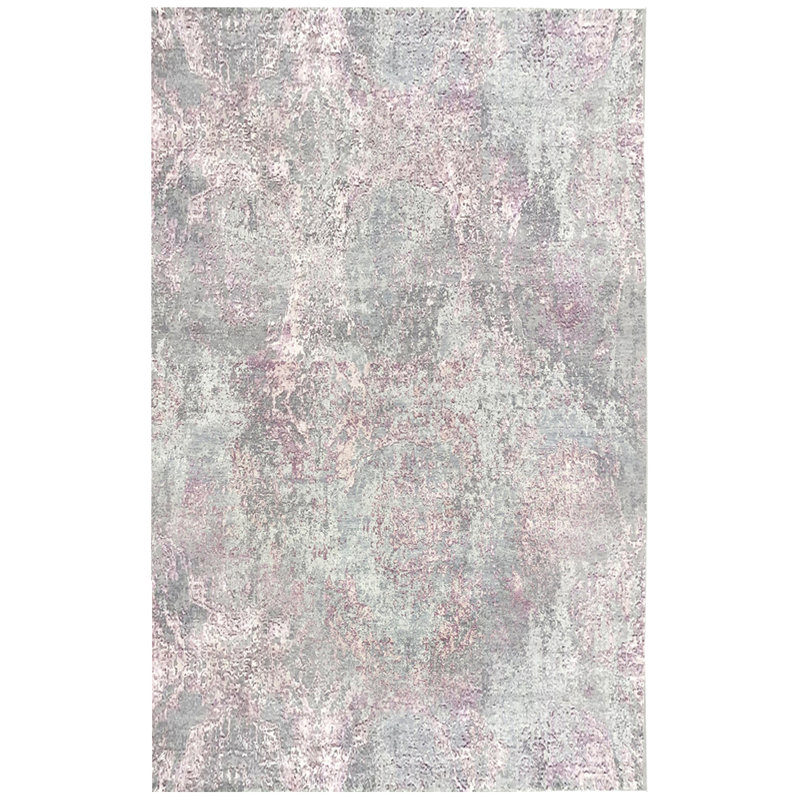 Abstract Area Rug in Gray/Pink, Rectangle 5' x 8'