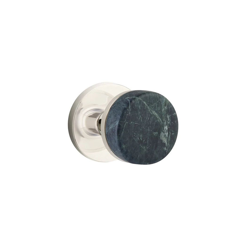 Mortaise intérieure Emtek Select Passage avec rosette à disque et tige conique, bouton en marbre vert (LH), Nickel poli