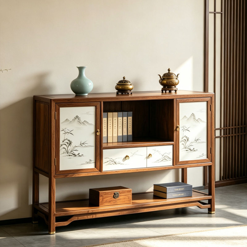 Buffet luxueux rétro de style chinois, H 37,4 po x l 55,1 po x P 14,9 po