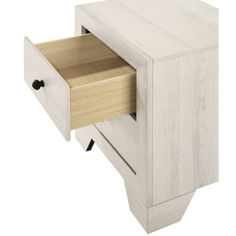 2 Drawer Rustic White Washed Nightstand For Bedroom Storage, Solid Wooden Furniture With Round Handles, 21.1" X 16.3" 24", Simple Assembly Contemporary Wash Finish Nightstand, Wood Storage Option,