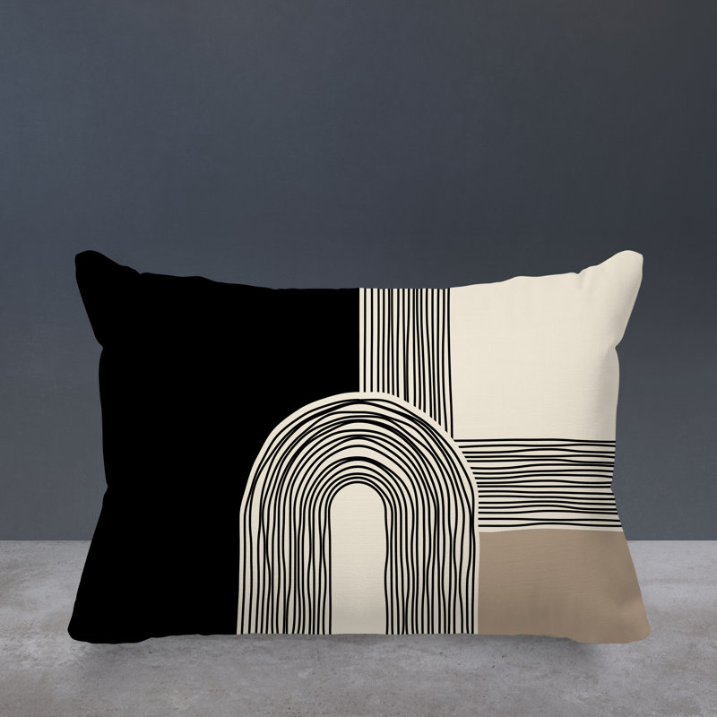 Cassie Abstract Outdoor Reversible Throw Pillow, Beige, 14"H x 20"W