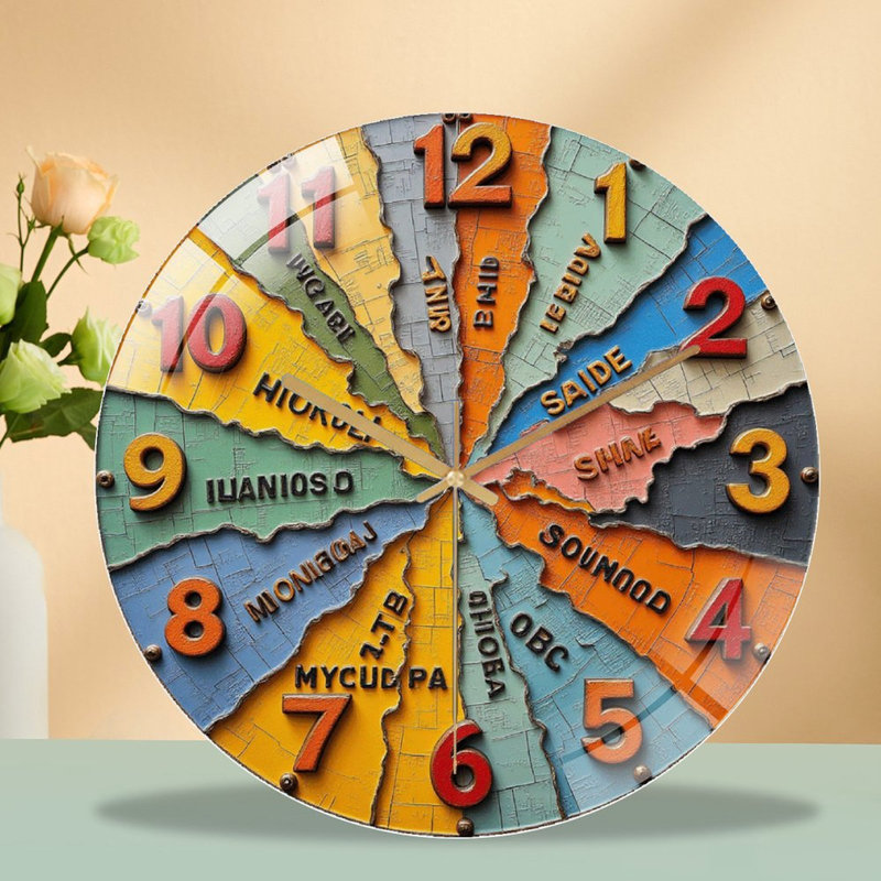 Creative Colorful Vintage Wall Clock Decor Art - 12'' Modern Glass Wall Clock