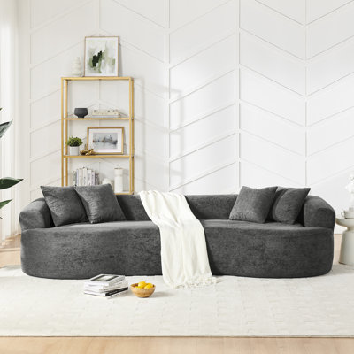 Dark Grey 4 - Seater , Soft Seats, Concealed Smooth Zipper, Apartment Stylish Curved Couch, Foam, Straight Arms, Living Room