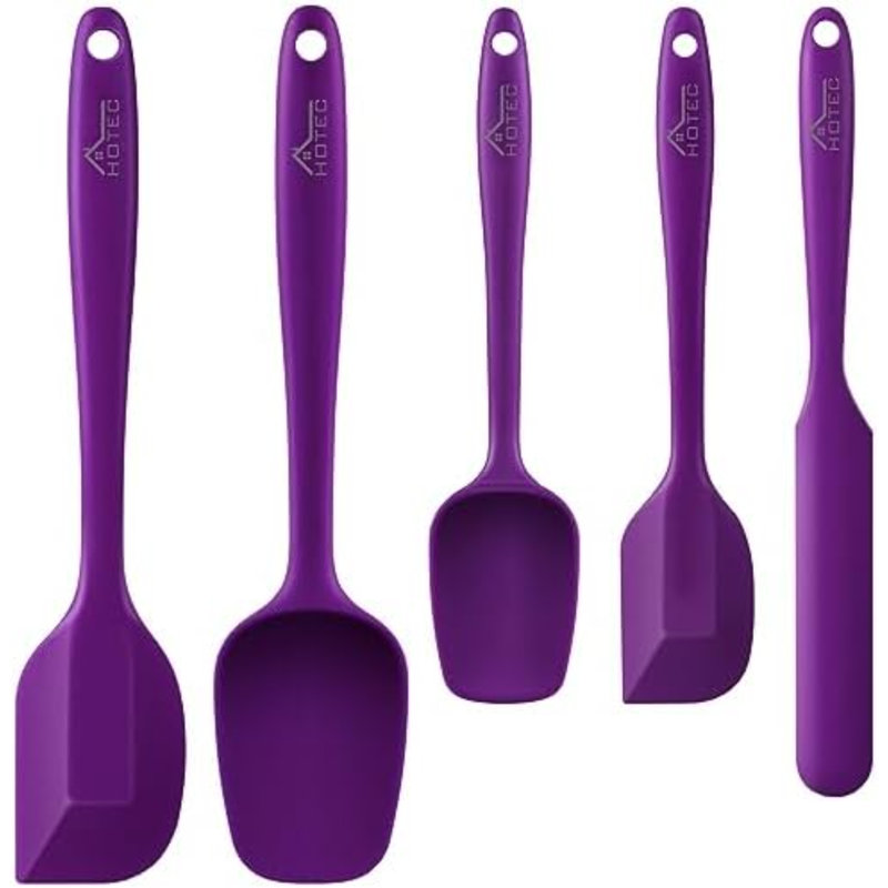 Ensemble de 5 spatules en silicone sans BPA, résistantes à la chaleur jusqu'à 315 °C (600 °F), antiadhésives et compatibles lave-vaisselle. Couleur violette.