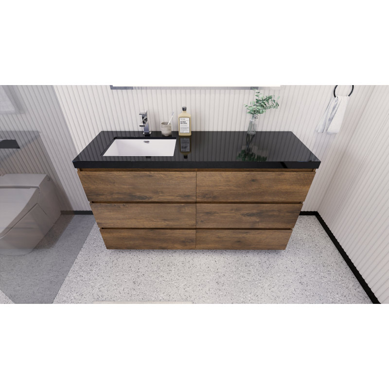 Reyes 58.5'' Single Bathroom Vanity Base Only, Rosewood