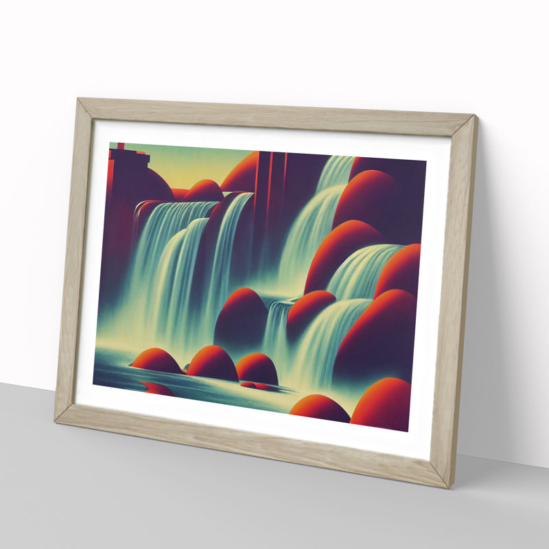 Art Deco River Waterfall Vol.3 - Single Picture Frame Print, 25cm H x 34cm W x 2cm D, Oak Framed
