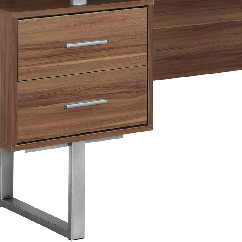 Bureau d'ordinateur 60 "à trois tiroirs brun et argent