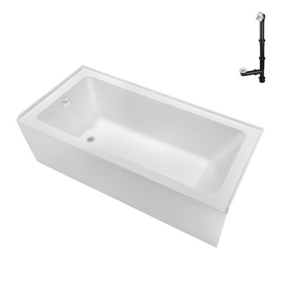 Baignoire en alcôve en acrylique blanc brillant avec drain externe 60 po x 30 po Streamline
