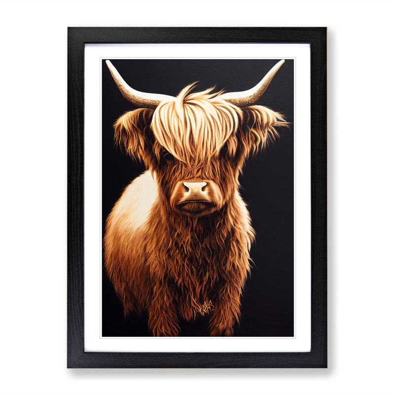 XV1022-4152X Splendid Highland Cow - Single Picture Frame Painting, Black, 34cm H x 25cm W x 2cm D