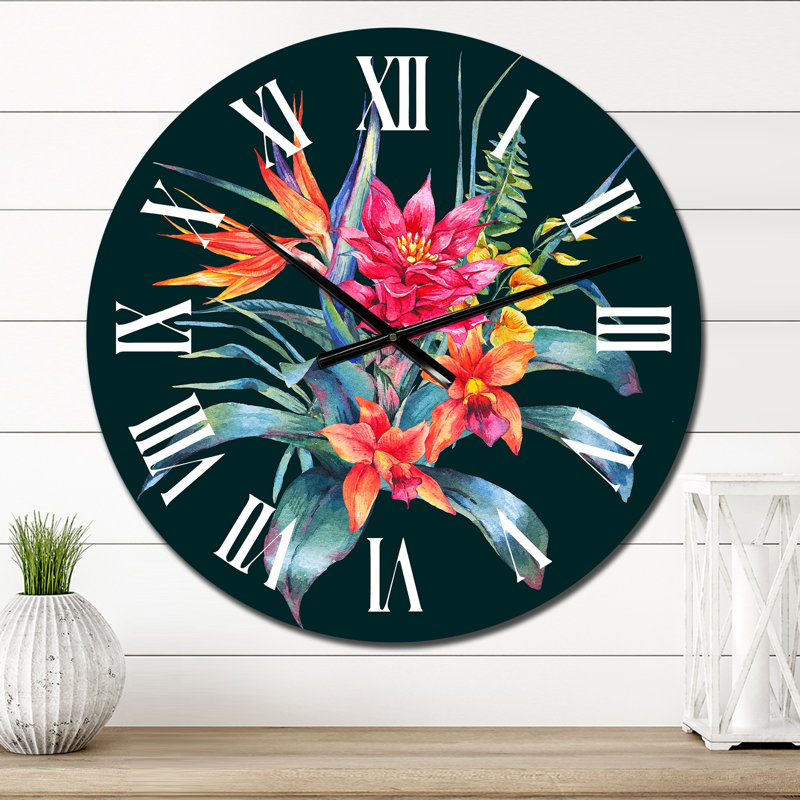 Horloge murale traditionnelle rouge et orange sur fond noir I, Petit