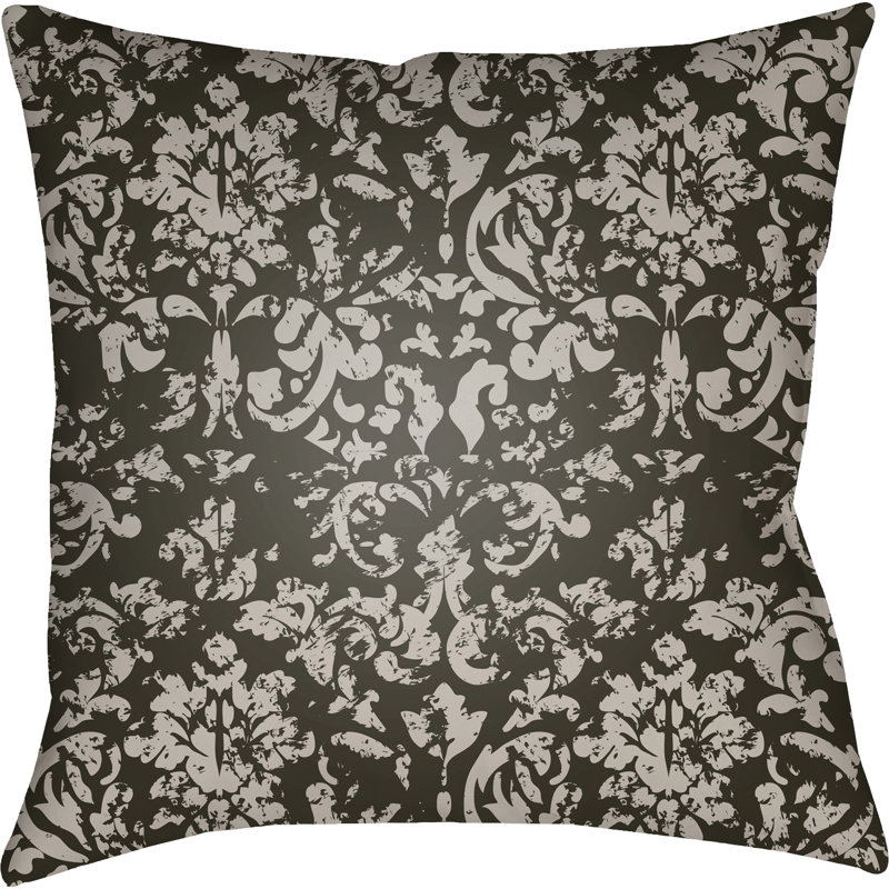Damask Throw Pillow, 18" H x 18" W x 4" D, Black/Grey