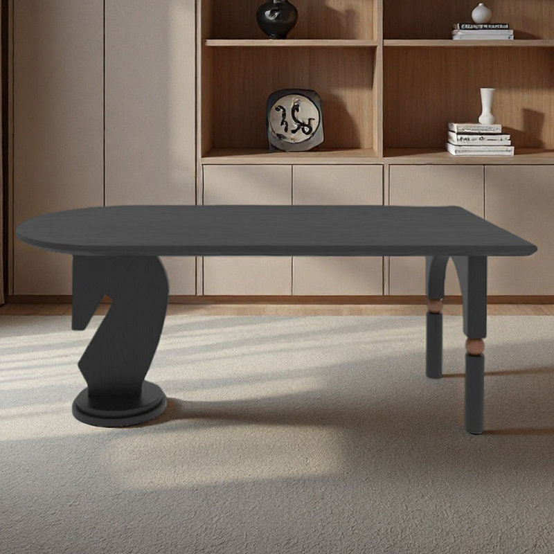 Bureau en bois noir semi-circulaire, H 29,53 po x l 62,99 po x P 31,5 po