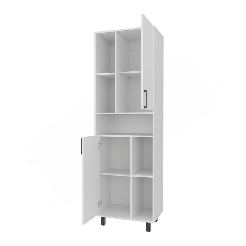 White Kitchen Pantry With Open Storage And 2 Doors