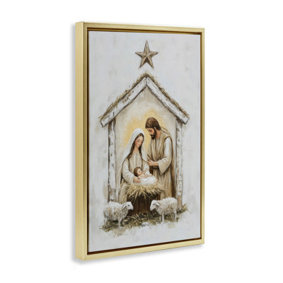 Cadre flottant petits agneaux et crèche de Noël, design par Petal Prints Design