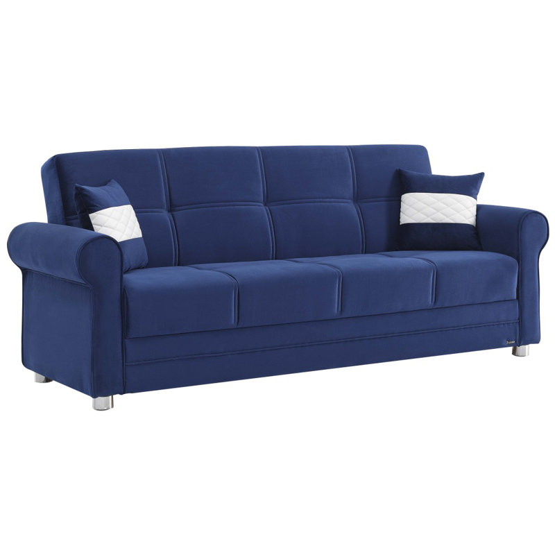 Sara Fabric Upholstered 3-in-1 Sleeper Sofa Bed with Storage, Blue Microfiber, 36.61"H x 87.79"W x 33.46"D
