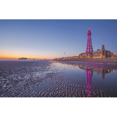 Blackpool Tower at Dusk 1 Piece Wrapped Canvas Wall Art