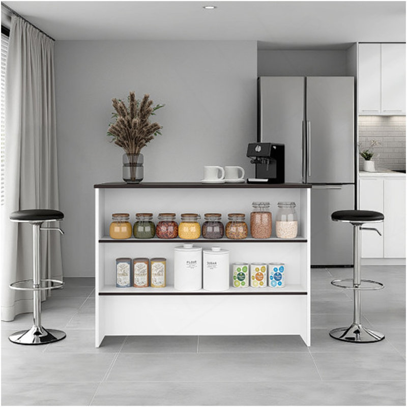 Îlot de cuisine Gravette, 3 tablettes, blanc