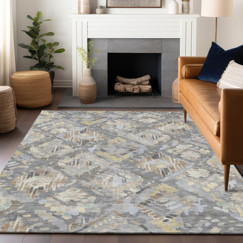 Tapis gris intérieur / extérieur lavable en machine Christain ACN1329, Rectangle 9 pi x 12 pi