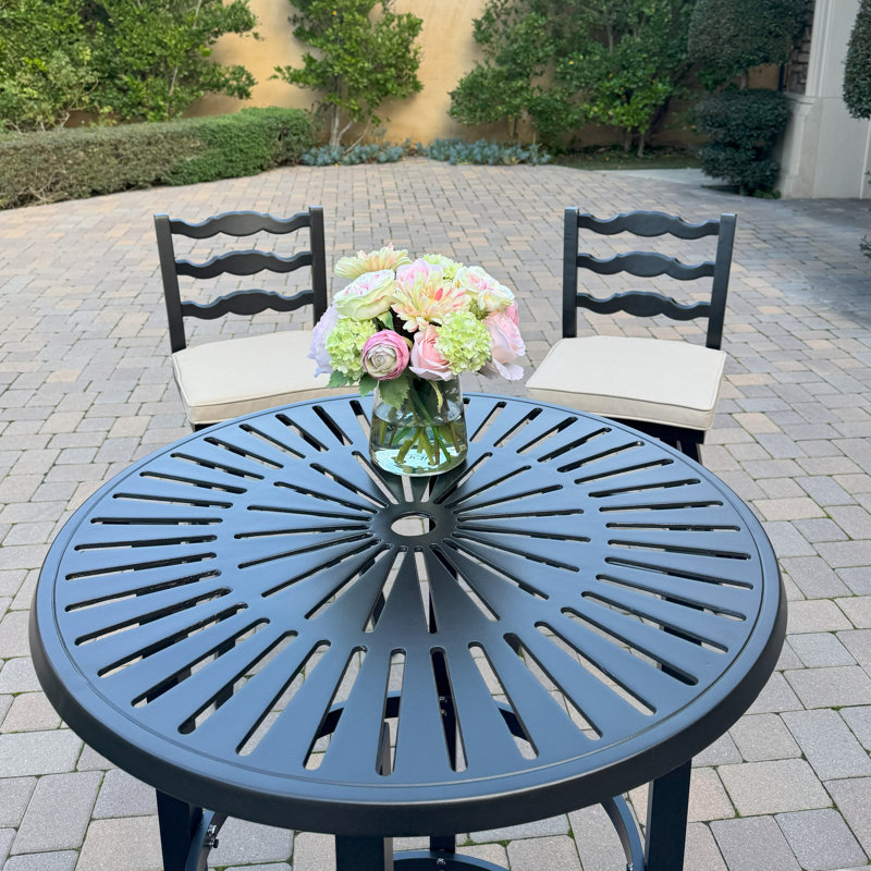Aluminum 5-Piece Patio Bar Set with 30'' Round Bar Table, Beige