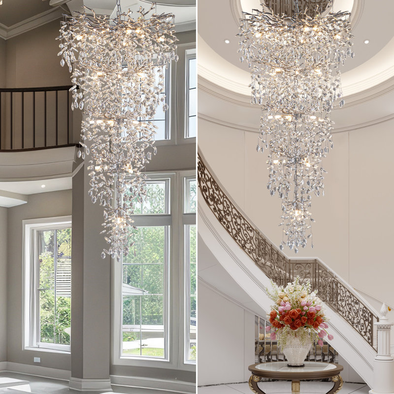 Lustre à gradins DEL Dilpreet, Argent argent, H 63 po x l 30 po x P 30 po